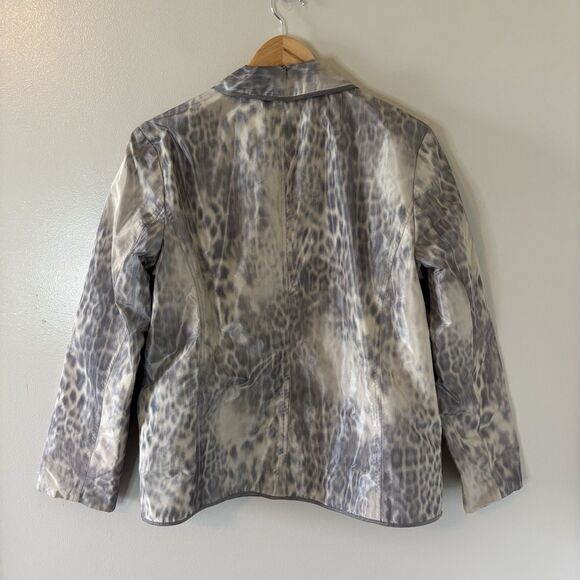 Chico’s Animal Print Blazer Gray Ivory 3-Button Jacket Lined Sz 2 Large - Picture 5 of 7